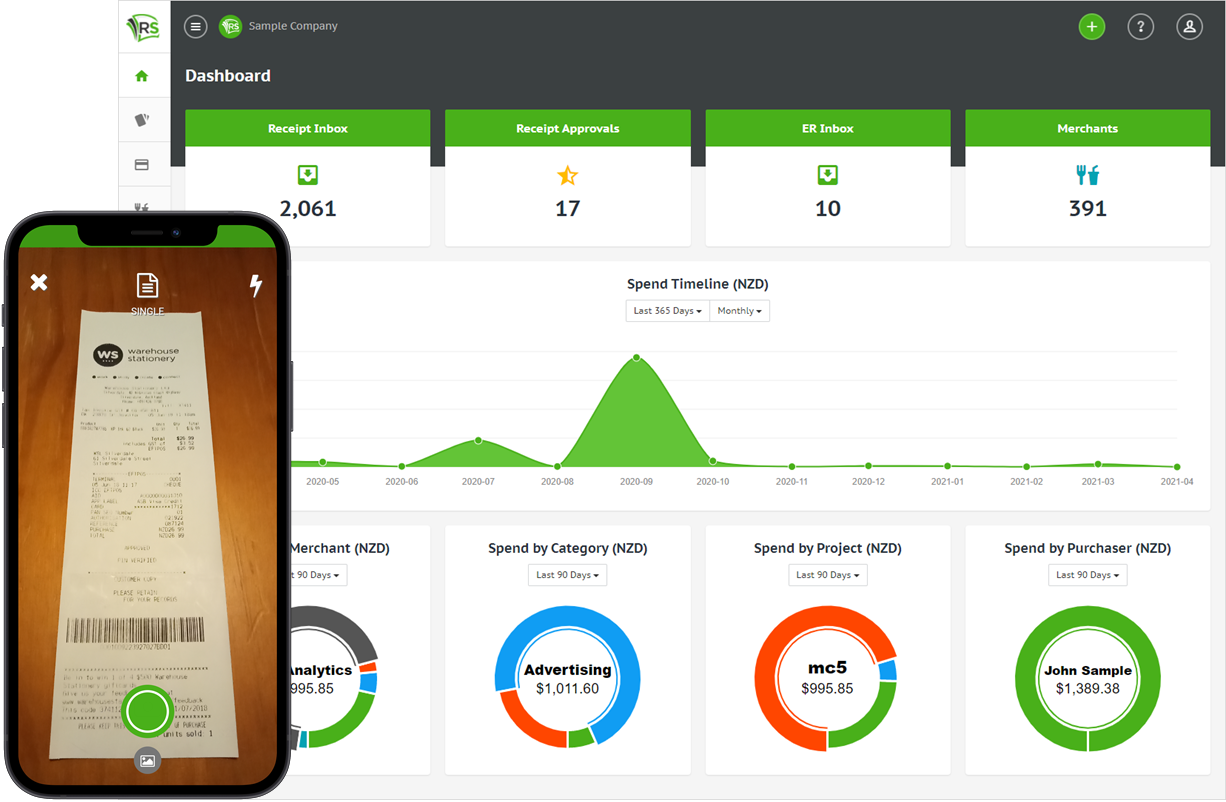 Receipt Stash dashboard with mobile app