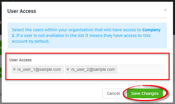 Enterprise console edit user access window