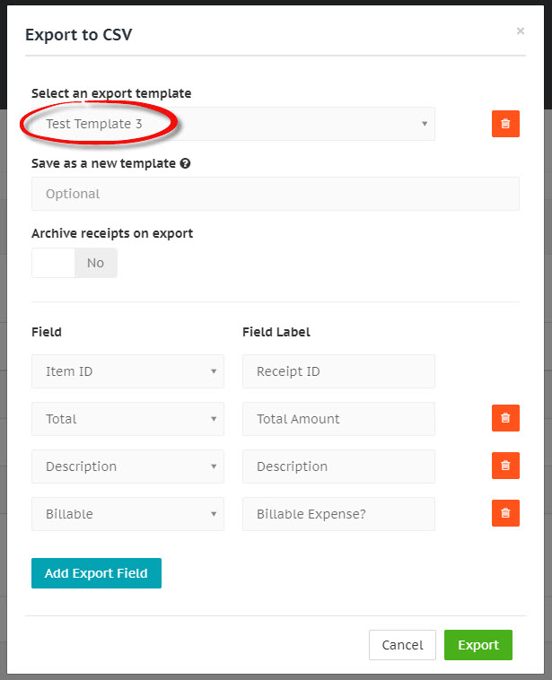 Select a CSV export template