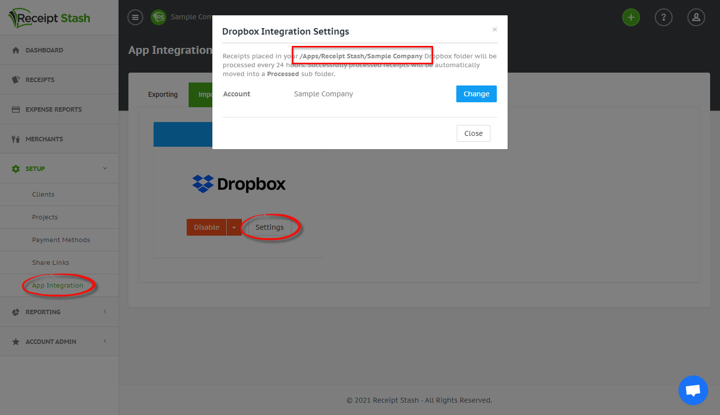 Dropbox folder location