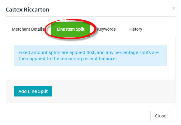 Merchant line item split tab