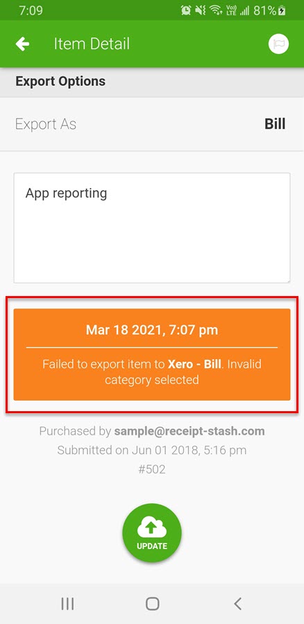 Mobile app export error