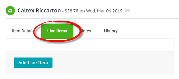 Receipt line items tab