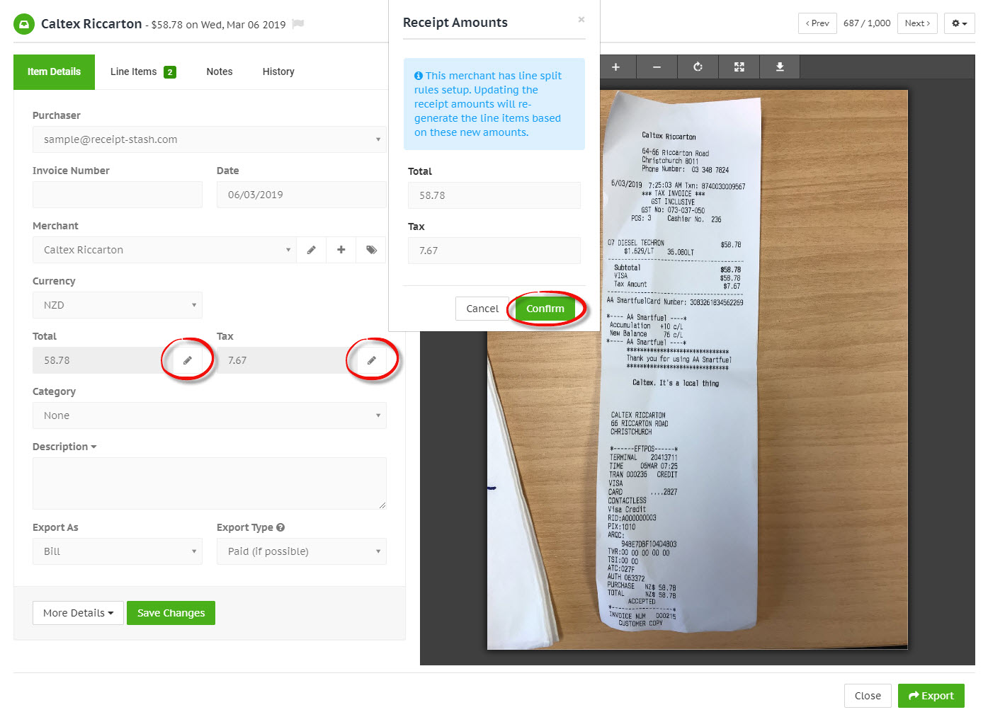 Re-generate receipt line items