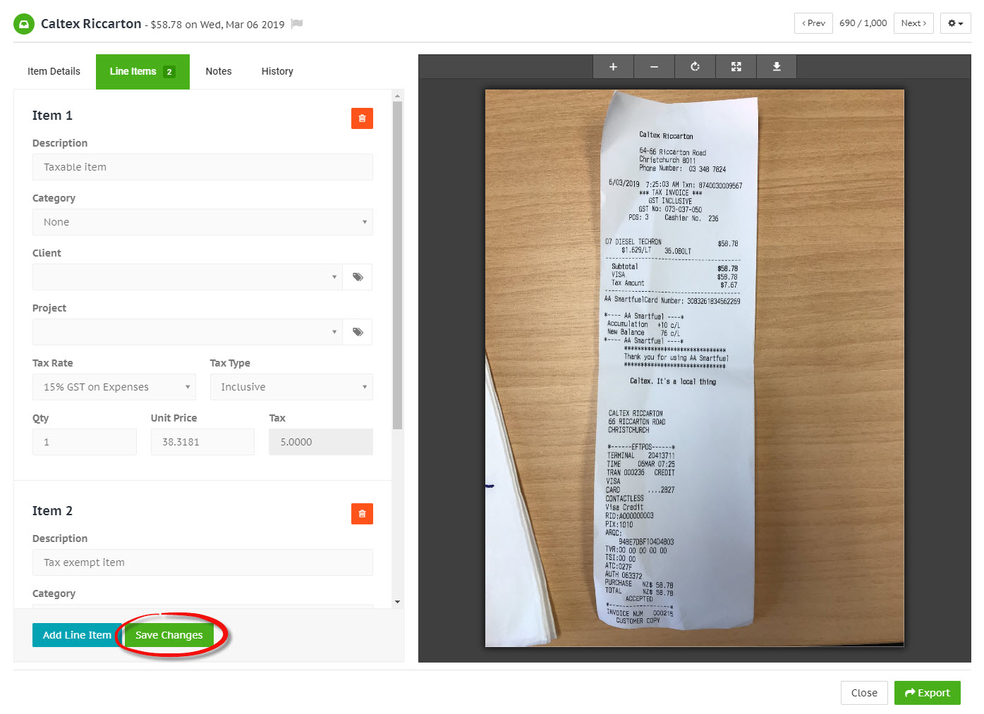 Split receipt tax line items