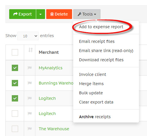 Tools expense report